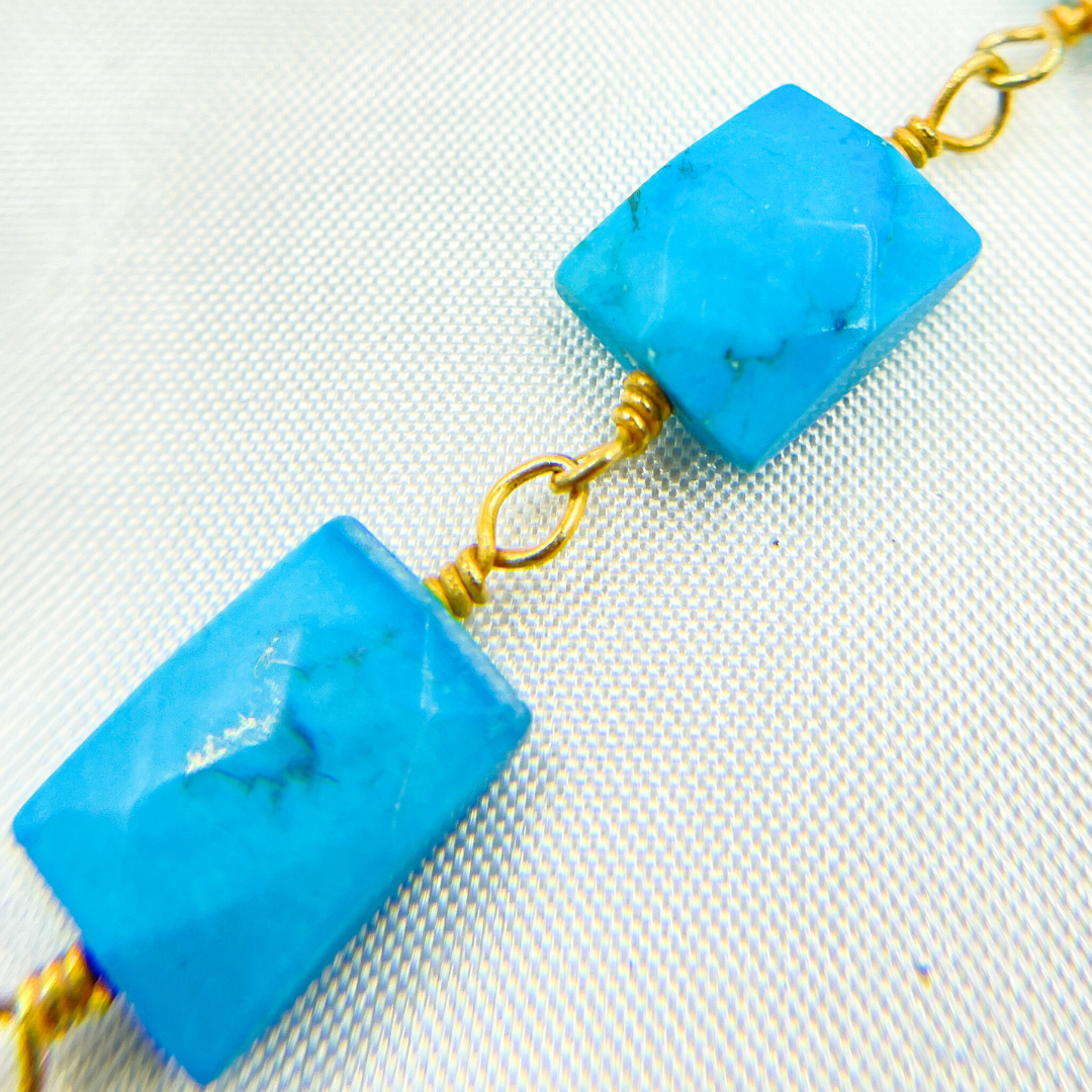 Turquoise Rectangle Shape Gold Plated Wire Chain. TRQ27