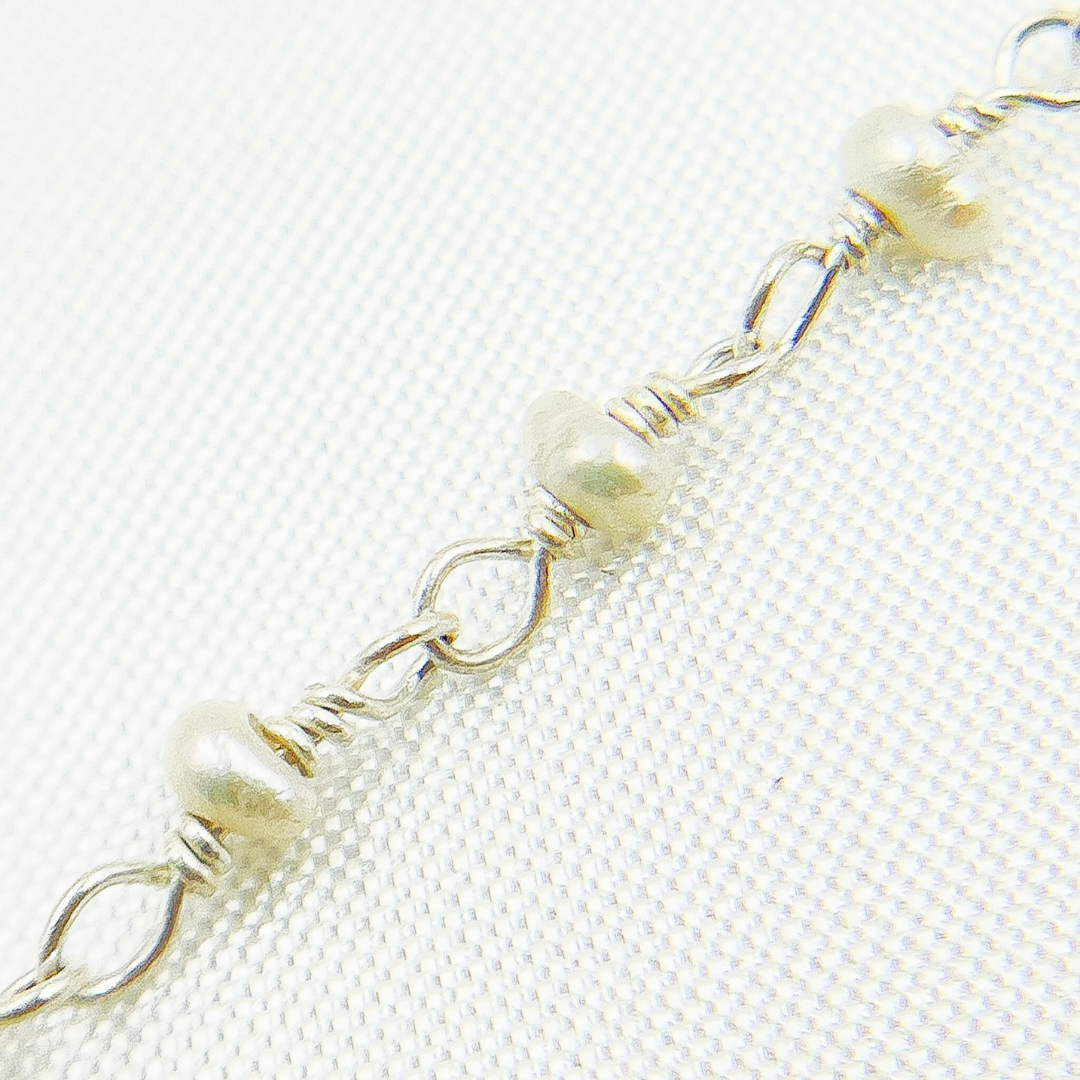 White Freshwater Pearl 925 Sterling Silver Wire Chain. PRL51