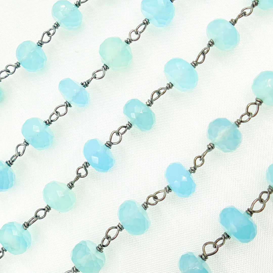 Blue Chalcedony Oxidized 925 Sterling Silver Wire Chain. BCL4