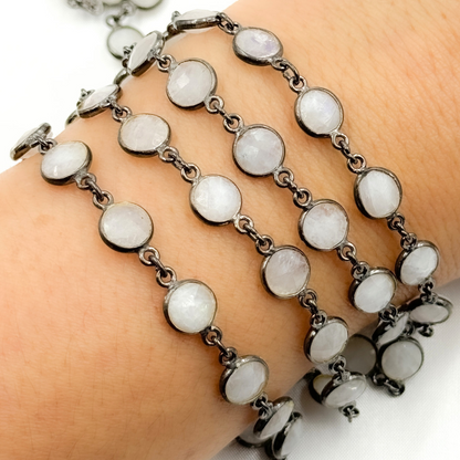 White Moonstone Round Shape Bezel Oxidized Wire Chain