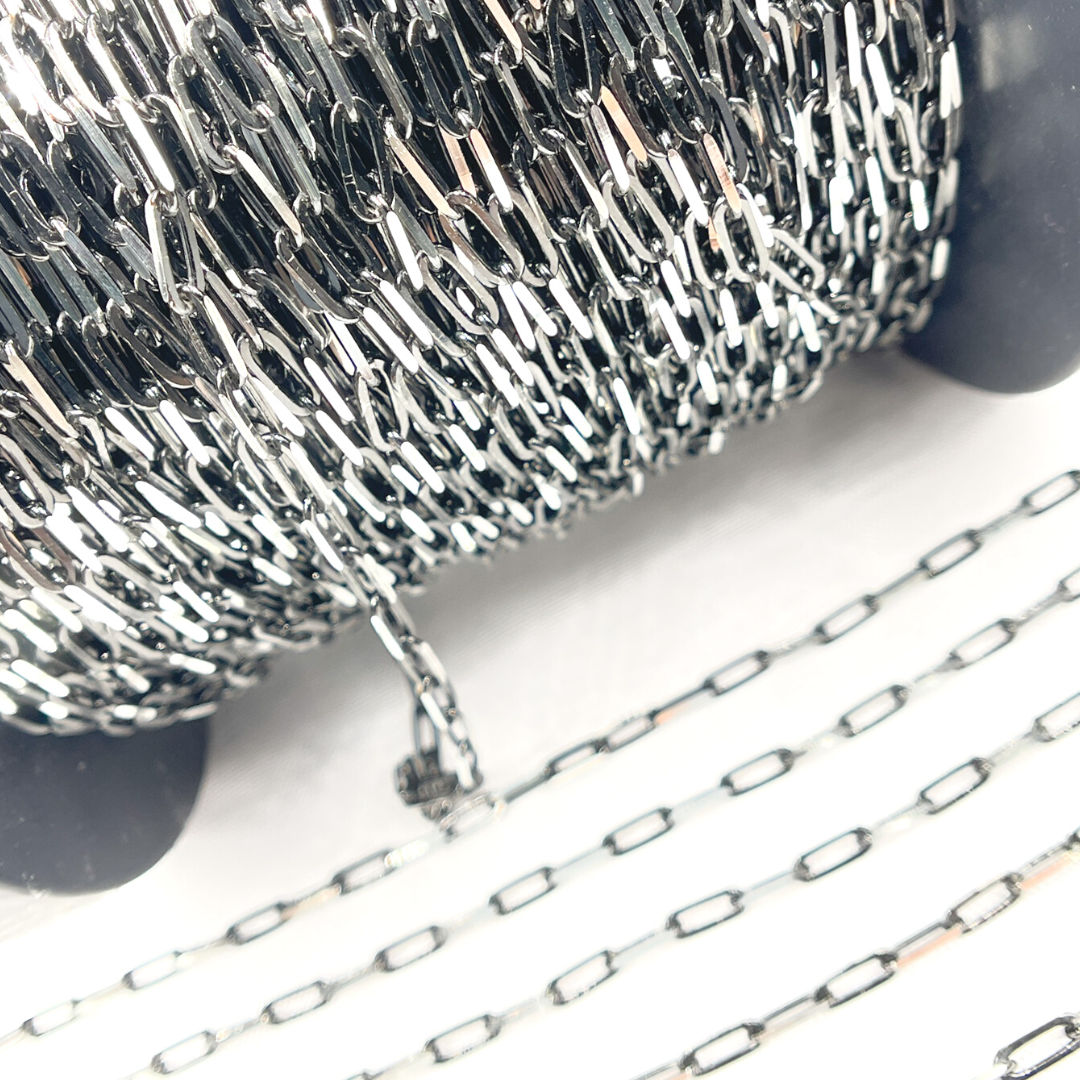 Z56SBDC. 925 Sterling Silver & Black Rhodium Diamond Paperclip Chain