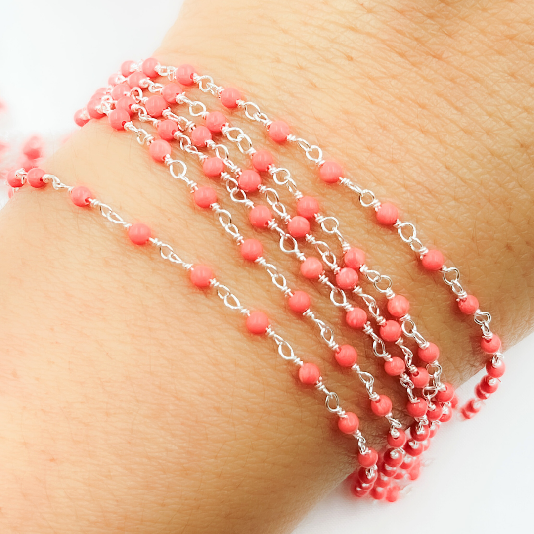 Coral 925 Sterling Silver Wire Chain.