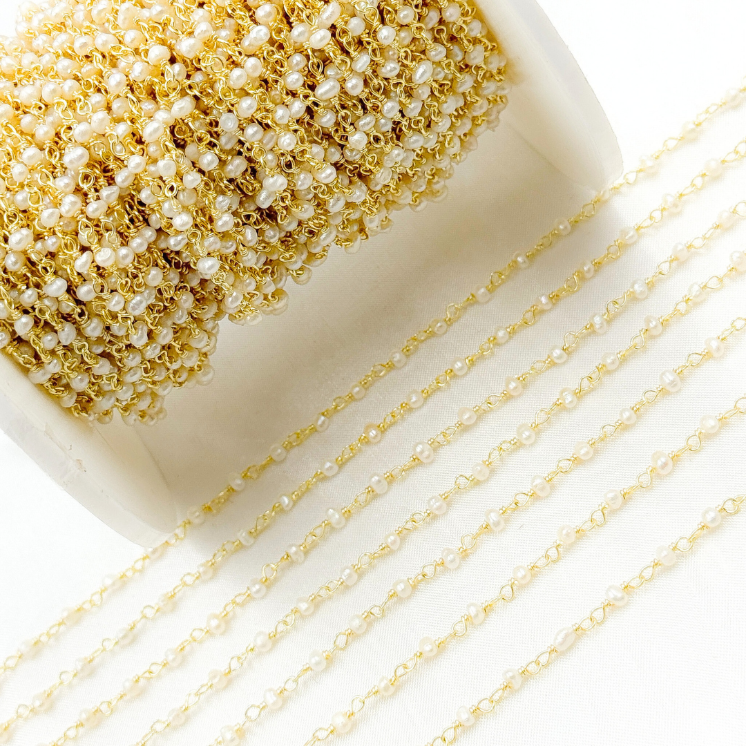 White Freshwater Pearl Gold Plated Wire Chain