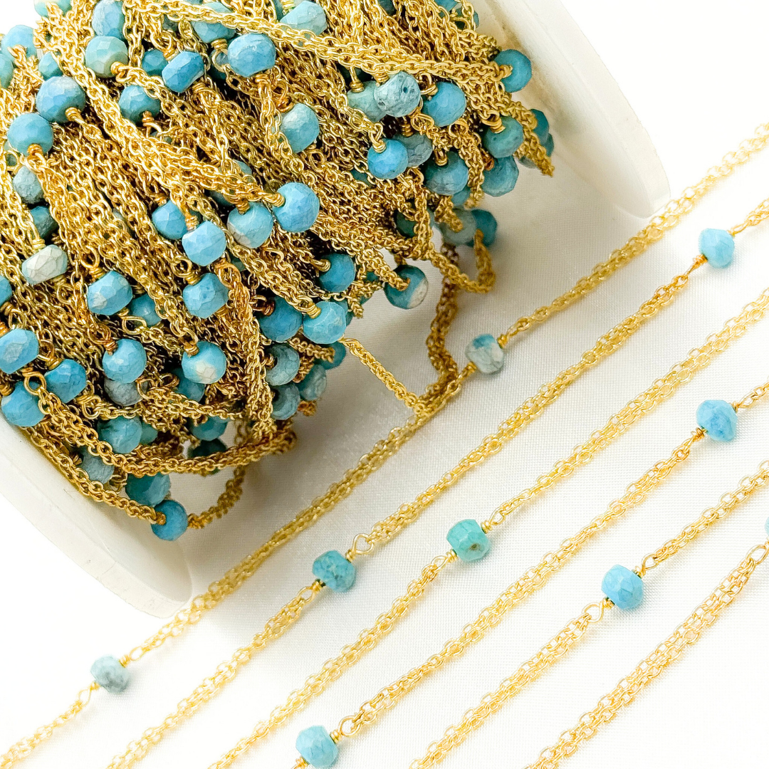Turquoise Double Gold Plated Connected Wire Chain.