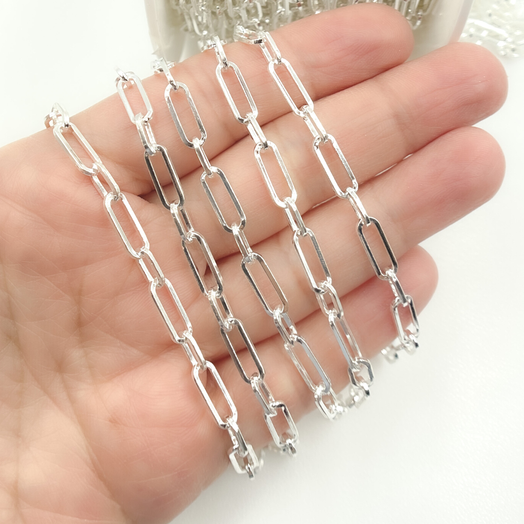 925 Sterling Silver Flat Paperclip Link Chain. V149SS