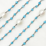 Load image into Gallery viewer, Turquoise &amp; Pearl Oxidized 925 Sterling Silver Wire Chain. TRQ45
