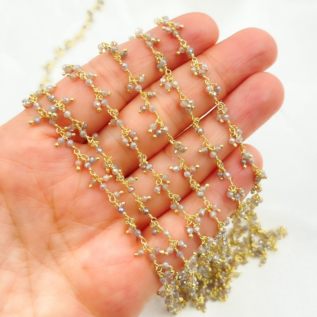 Coated Multi Moonstone Cluster Dangle Gold Plated Wire Chain.