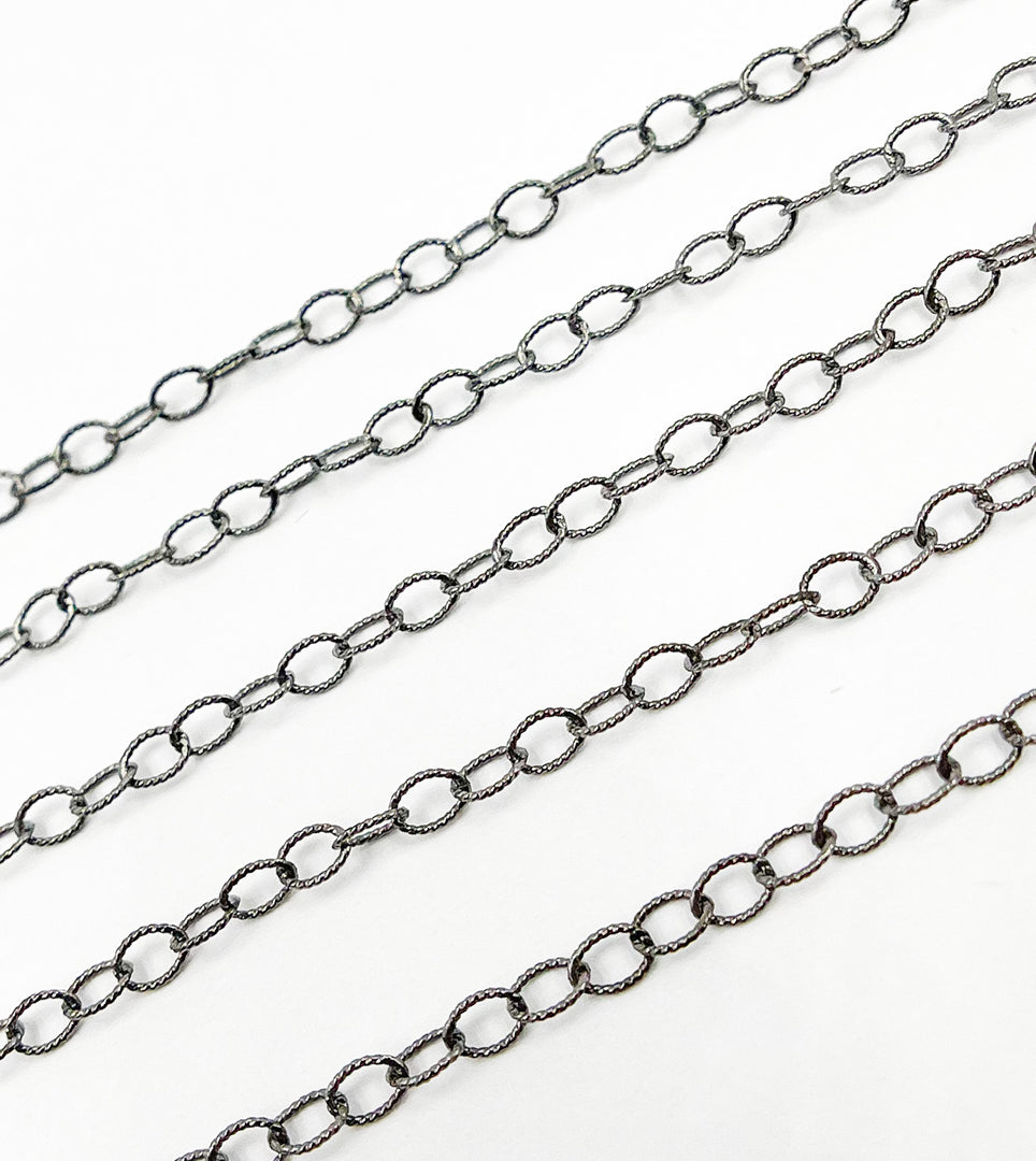 Black Rhodium 925 Sterling Silver Twisted Oval 4x3mm Link Chain. BR18