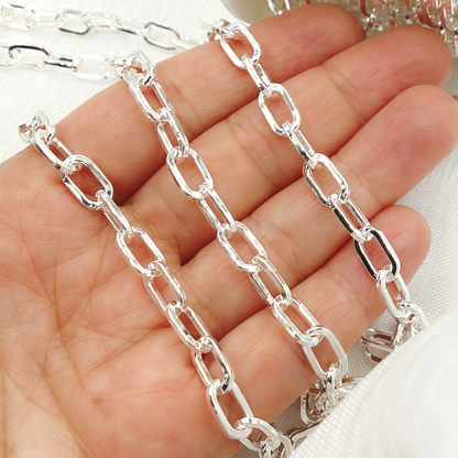 Sterling Silver Hollow Flat Paperclip Link Chain