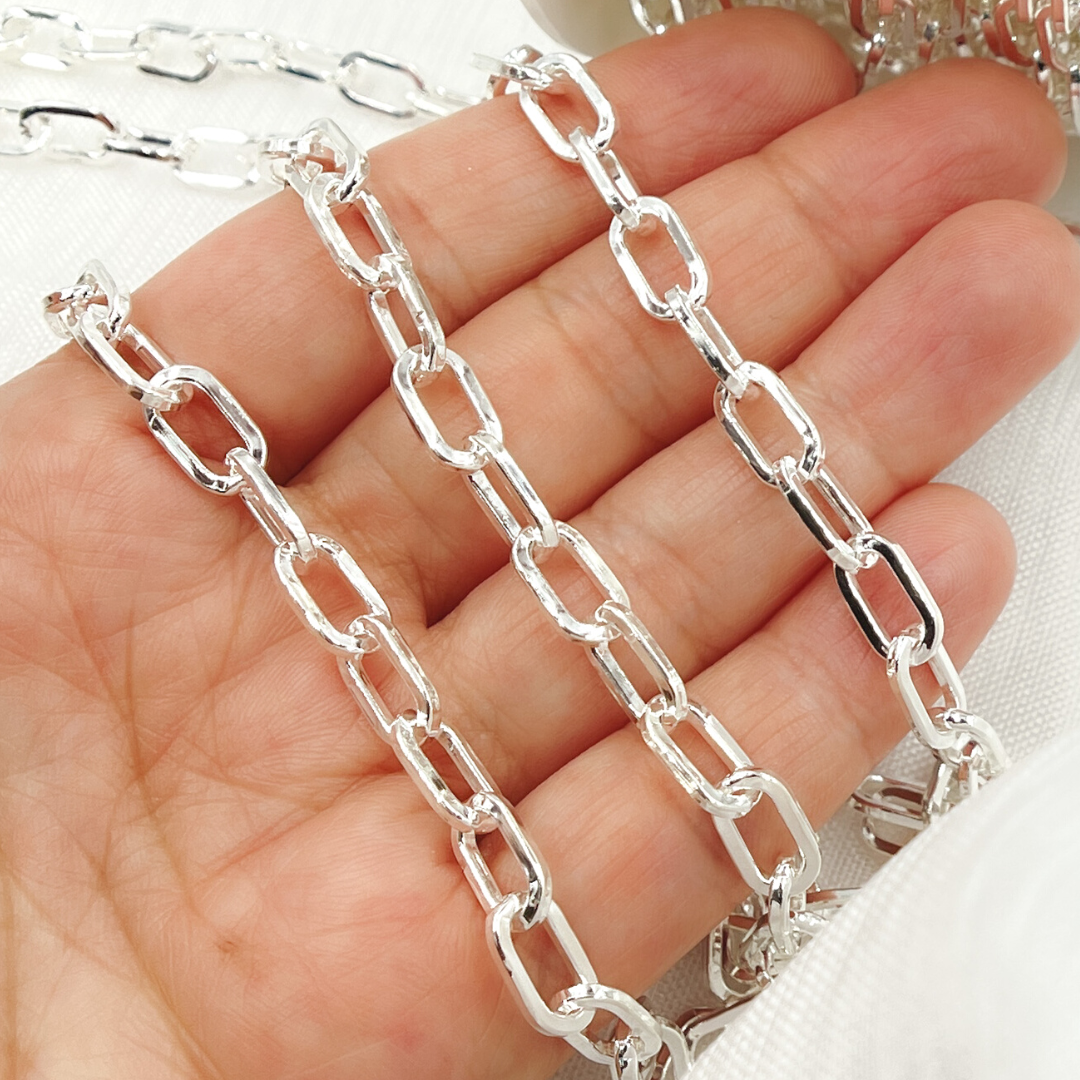 925 Sterling Silver Hollow Flat Paperclip Link Chain. V138SS