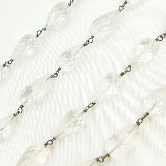 Crystal Tear Drop Shape Oxidized Wire Chain