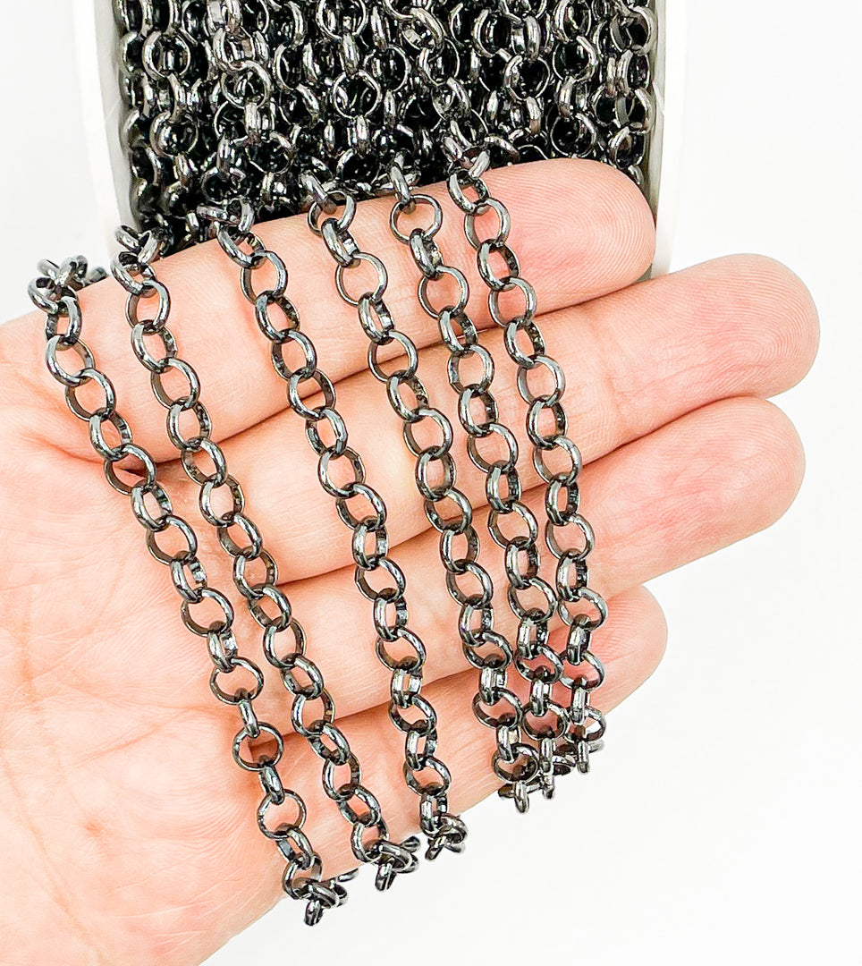 Black Rhodium 925 Sterling Silver Rolo Link Chain. V89BR