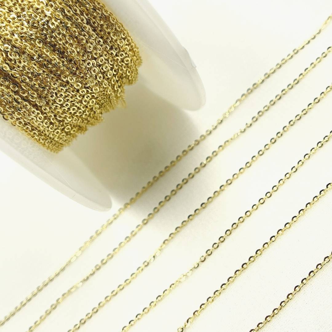 14K Solid Gold Flat Cable Link Chain