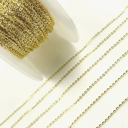 14K Solid Gold Flat Cable Link Chain