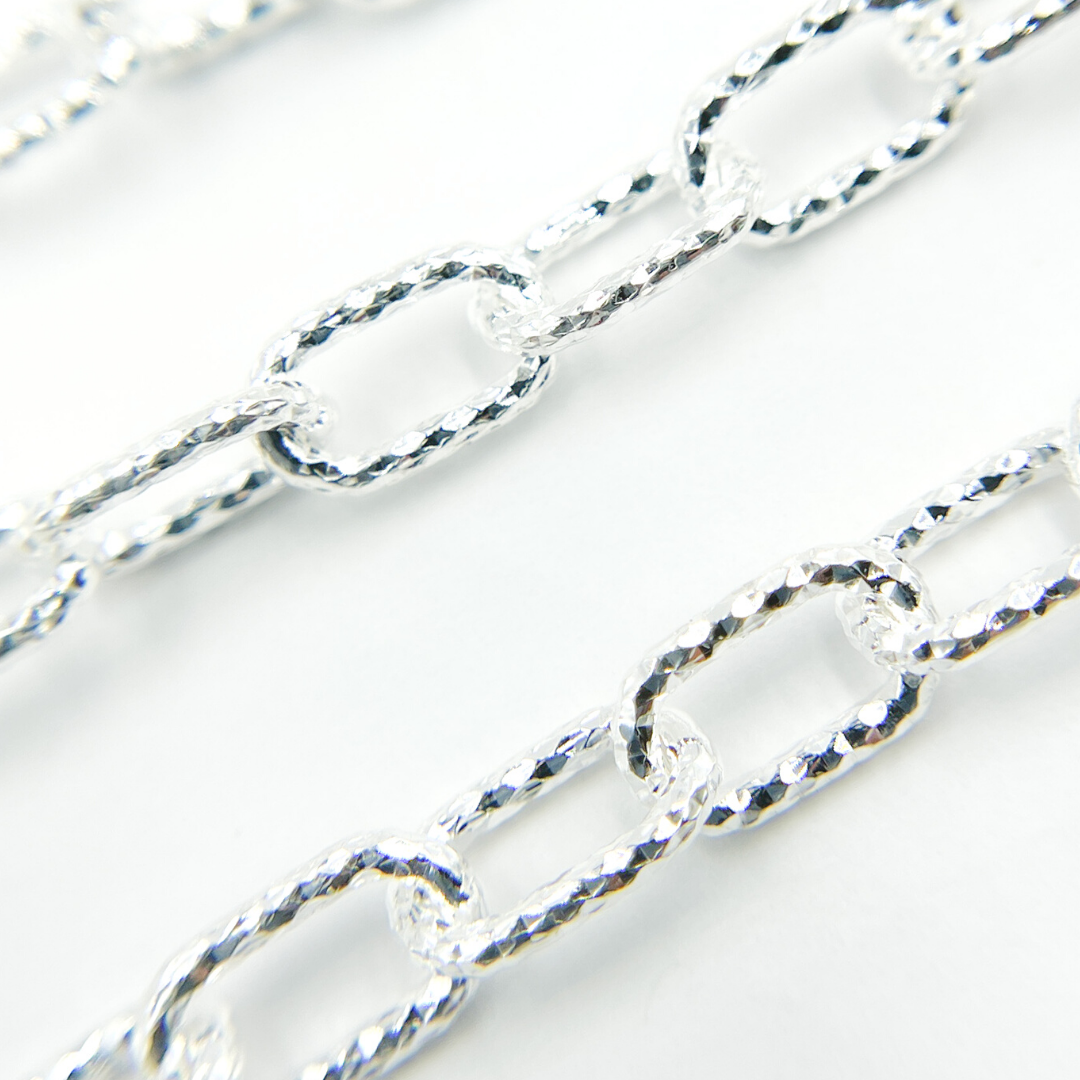 Sterling Silver Round Diamond Cut Paperclip Chain