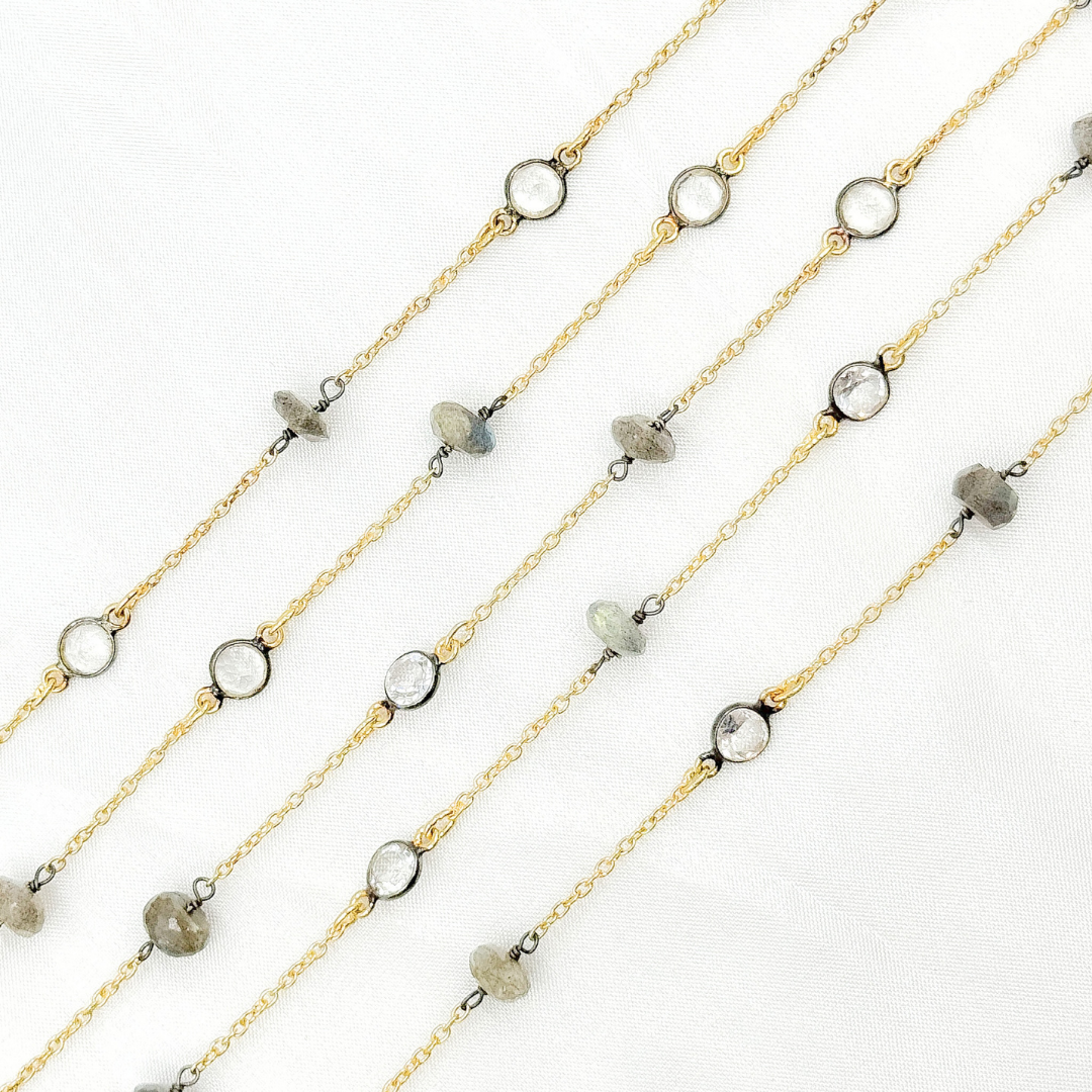 Labradorite & White Topaz Gold Plated Connected Wire Chain.