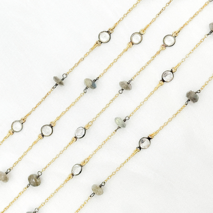 Labradorite & White Topaz Gold Plated Connected Wire Chain.