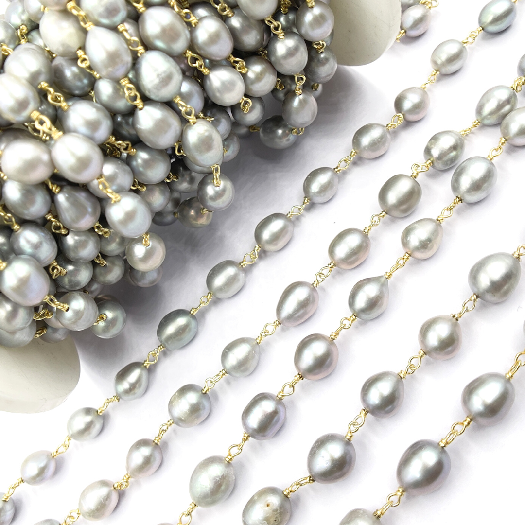 Grey Pearl Wire Wrap Chain
