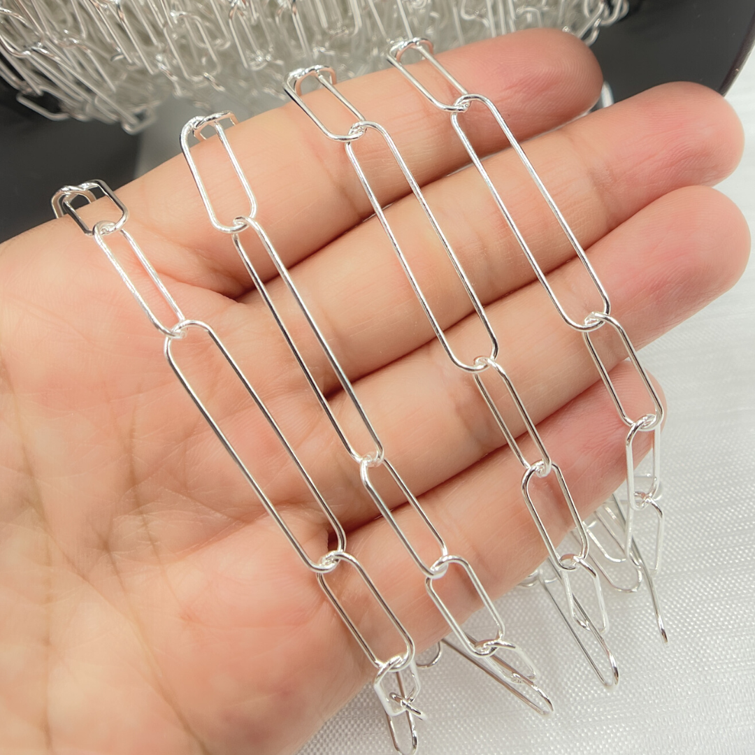 925 Sterling Silver Paperclip Long Link & Short Link Chain