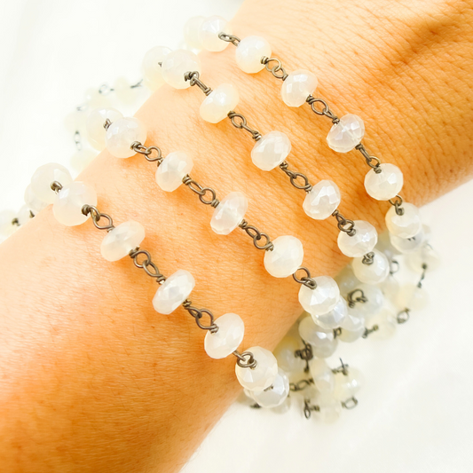 Coated White Chalcedony Oxidized Wire Chain