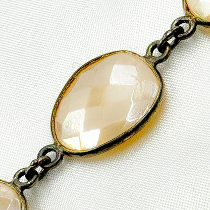 Coated White Moonstone Shape Bezel Oxidized Wire Chain.