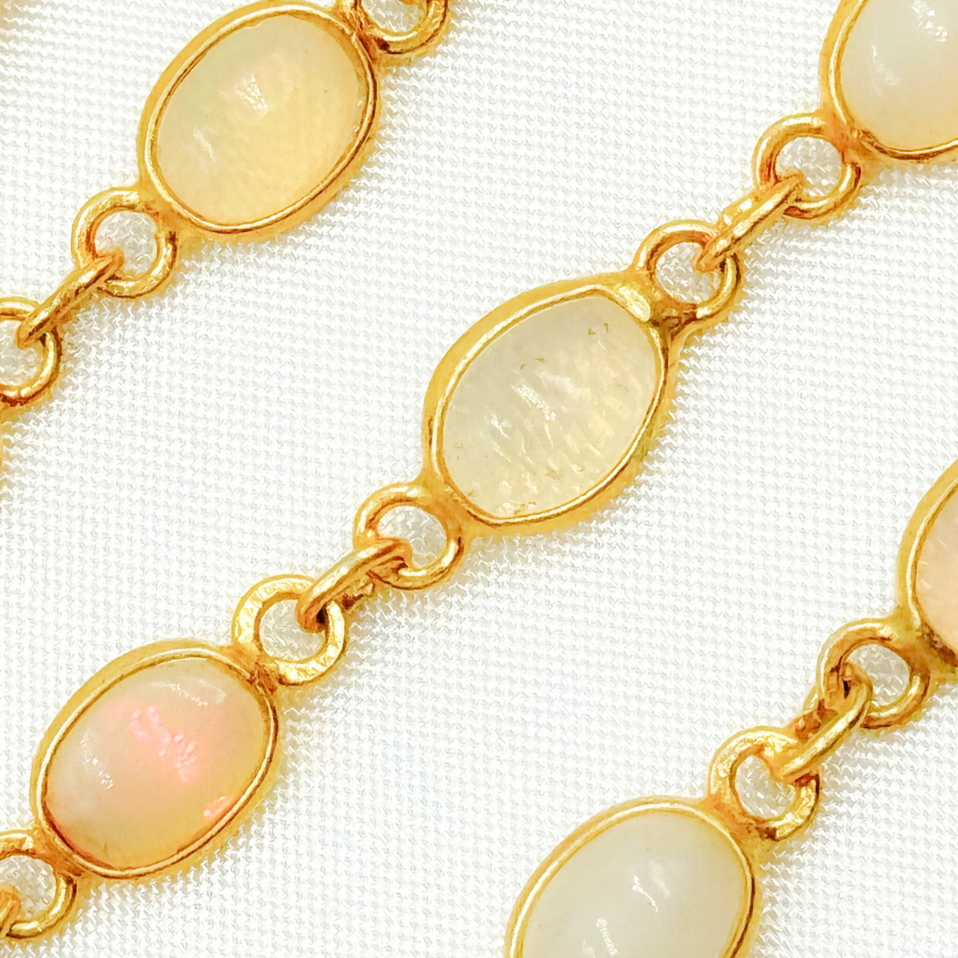Ethiopian Opal Oval Shape Bezel Gold Plated Wire Chain.