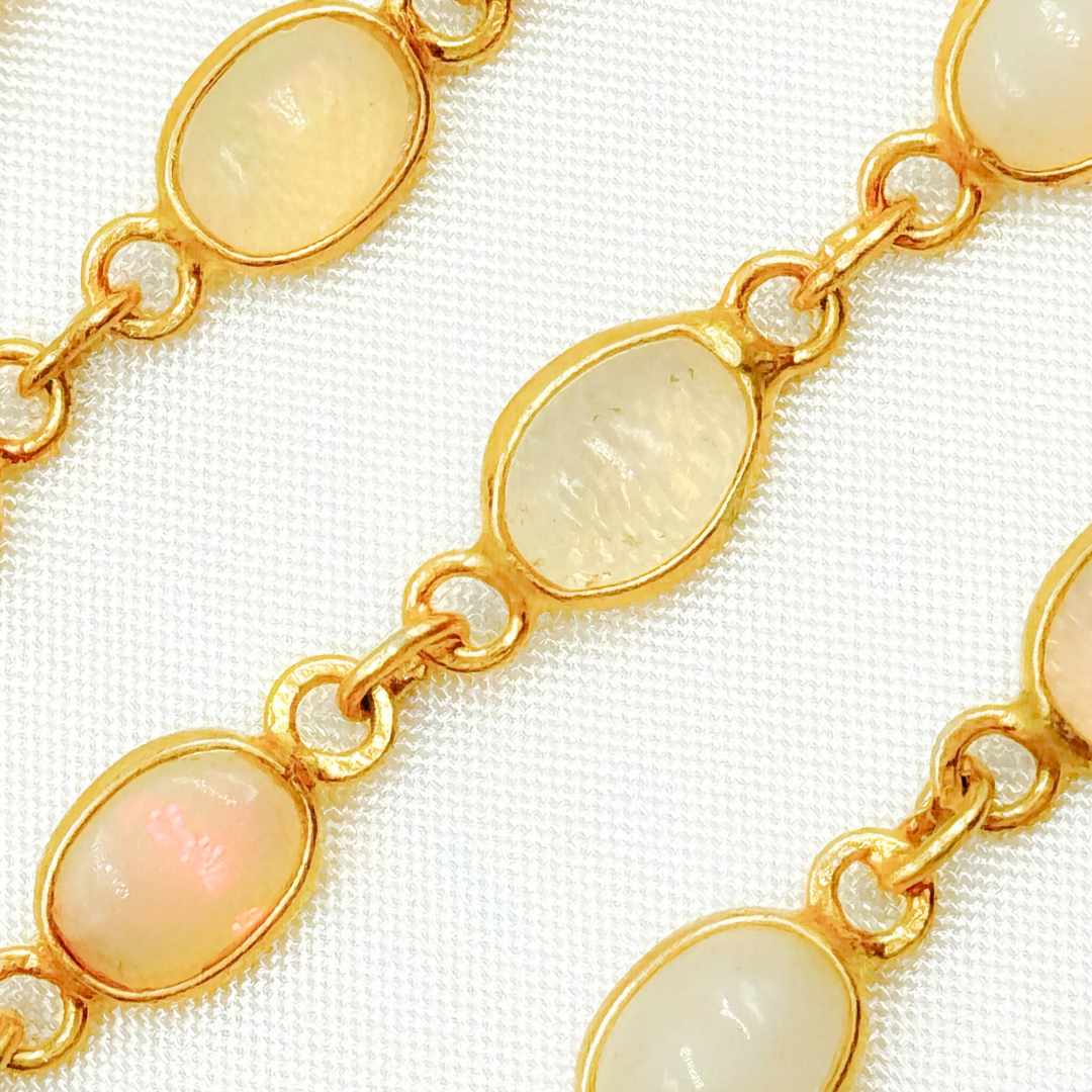 Ethiopian Opal Oval Shape Bezel Gold Plated Wire Chain. ETH11