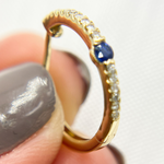 Load image into Gallery viewer, EHC56664. 14K Solid Gold Diamond &amp; Blue Sapphire Hoop Earrings
