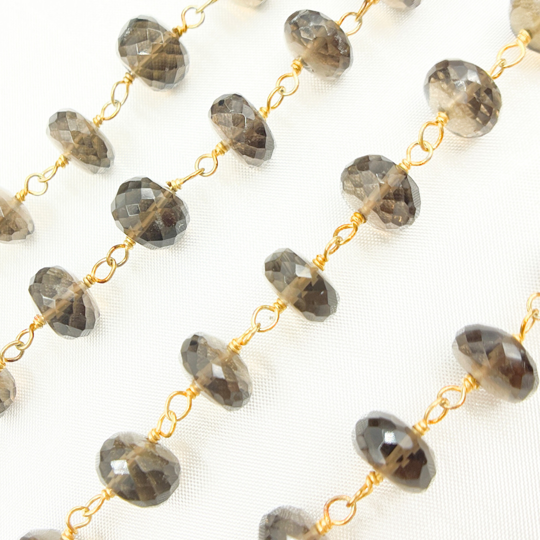 Smoky Quartz Gold Plated 925 Sterling Silver Wire Chain