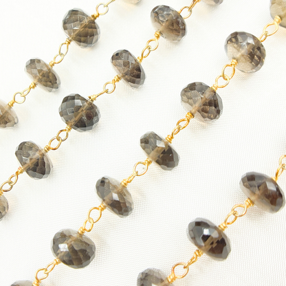Smoky Quartz Gold Plated 925 Sterling Silver Wire Chain