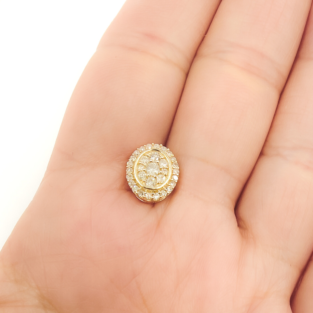 14K Solid Gold and Diamonds Oval Earrings. 