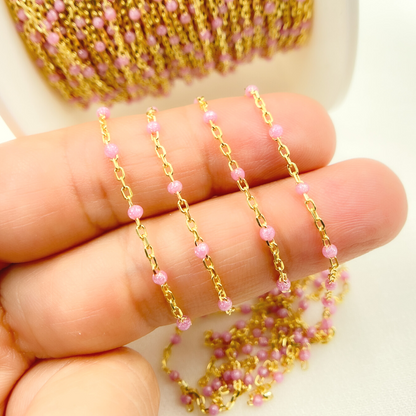 Gold Plated Sterling Silver Enamel Rose Color Cable Chain