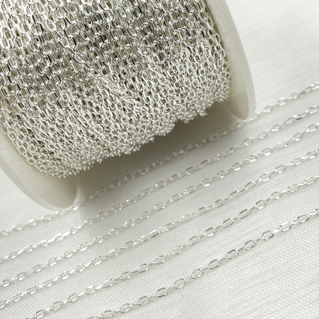 925 Sterling Silver Diamond Cut Paperclip Link Chain.