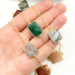 Load image into Gallery viewer, Multi Agate Rectangular Shape Bezel Gold Plated Connected Wire Chain. MAG2
