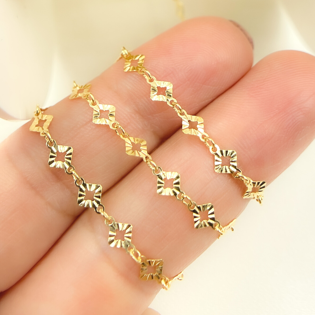 Gold Plated 925 Sterling Silver Diamond Cut Rhomb Link Chain.