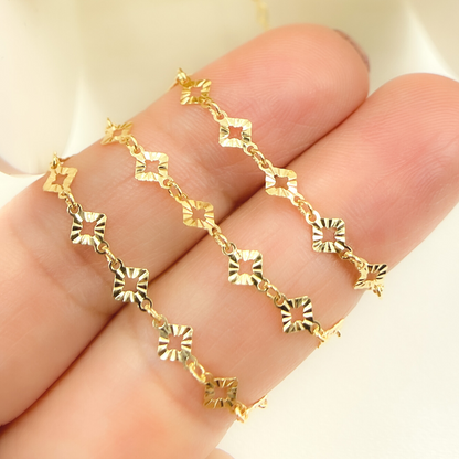 Gold Plated 925 Sterling Silver Diamond Cut Rhomb Link Chain.