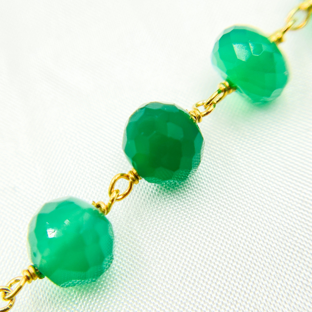 Green Onyx Rondel Faceted Gold Plated Wire Chain. GRE3