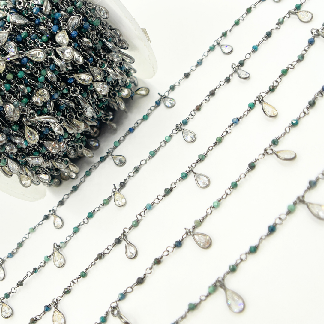 Chrysocolla & CZ Dangle Oxidized Wire Chain