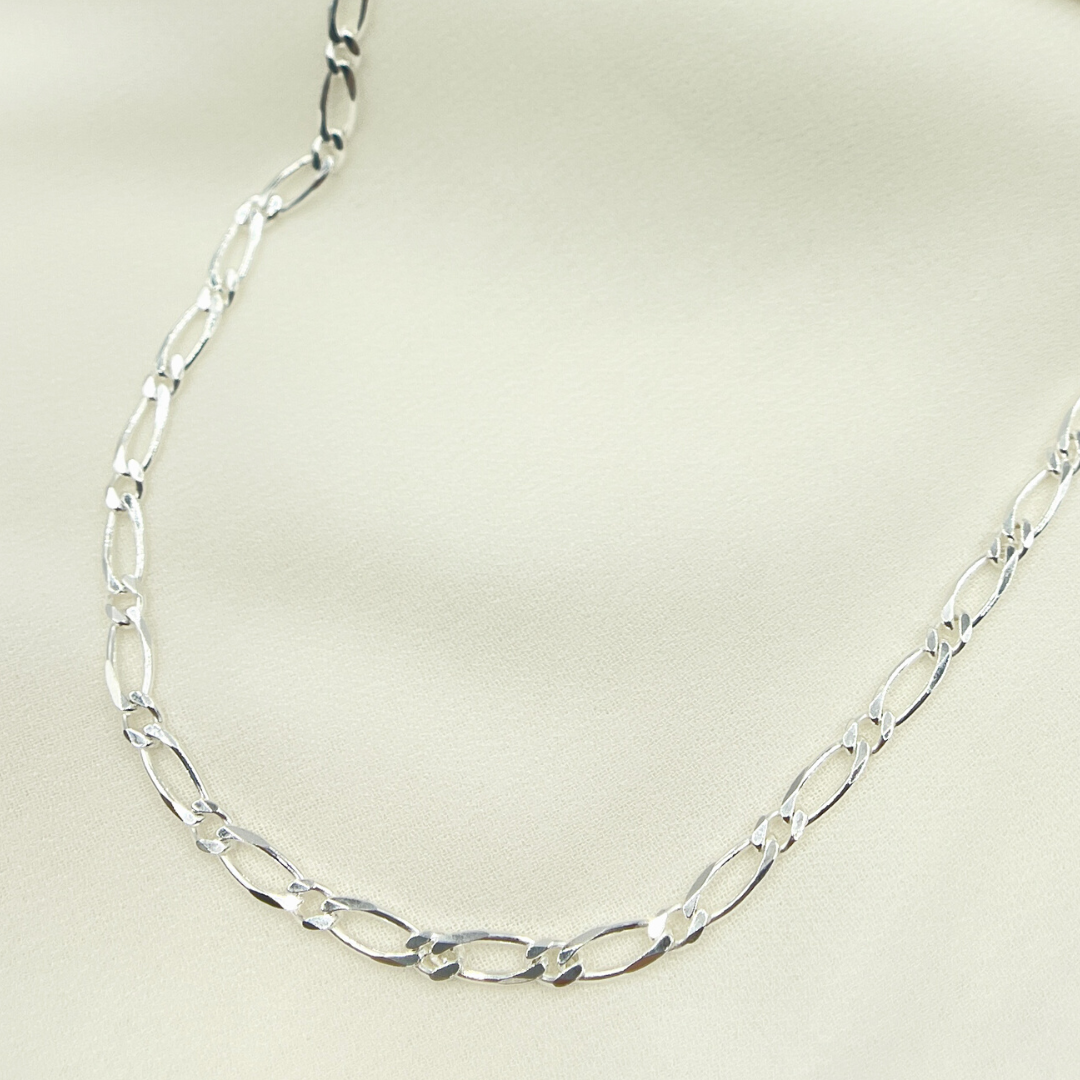 Z74FNecklace. 925 Sterling Silver Figaro Diamond Cut Necklace