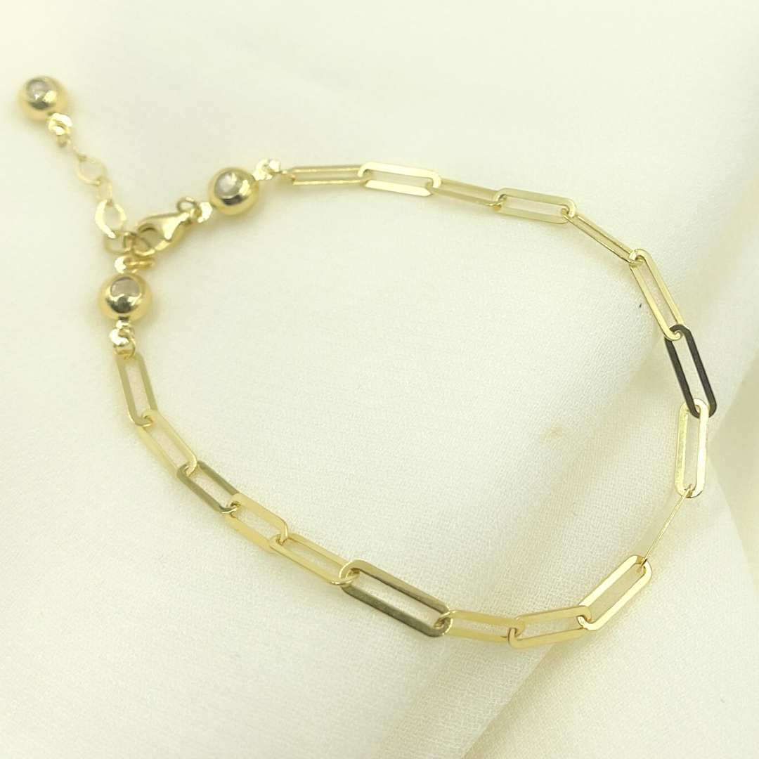 14K19 Bracelet. 14K Solid Gold Flat Paperclip Bracelet