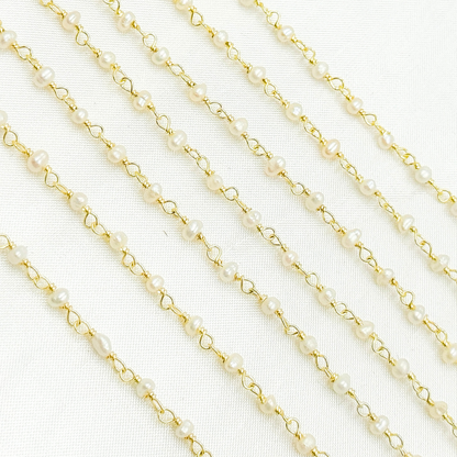 White Freshwater Pearl Gold Plated Wire Chain