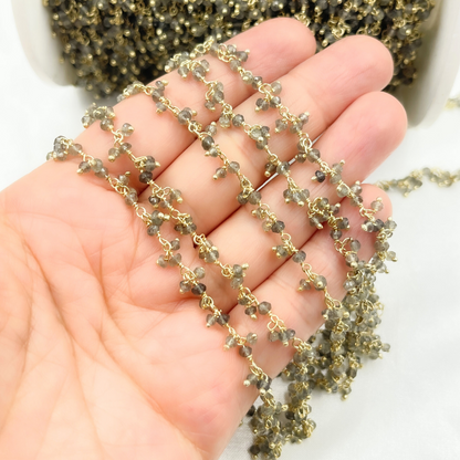 Grey Smoky Quartz Cluster Dangle Gold Plated Wire Chain.