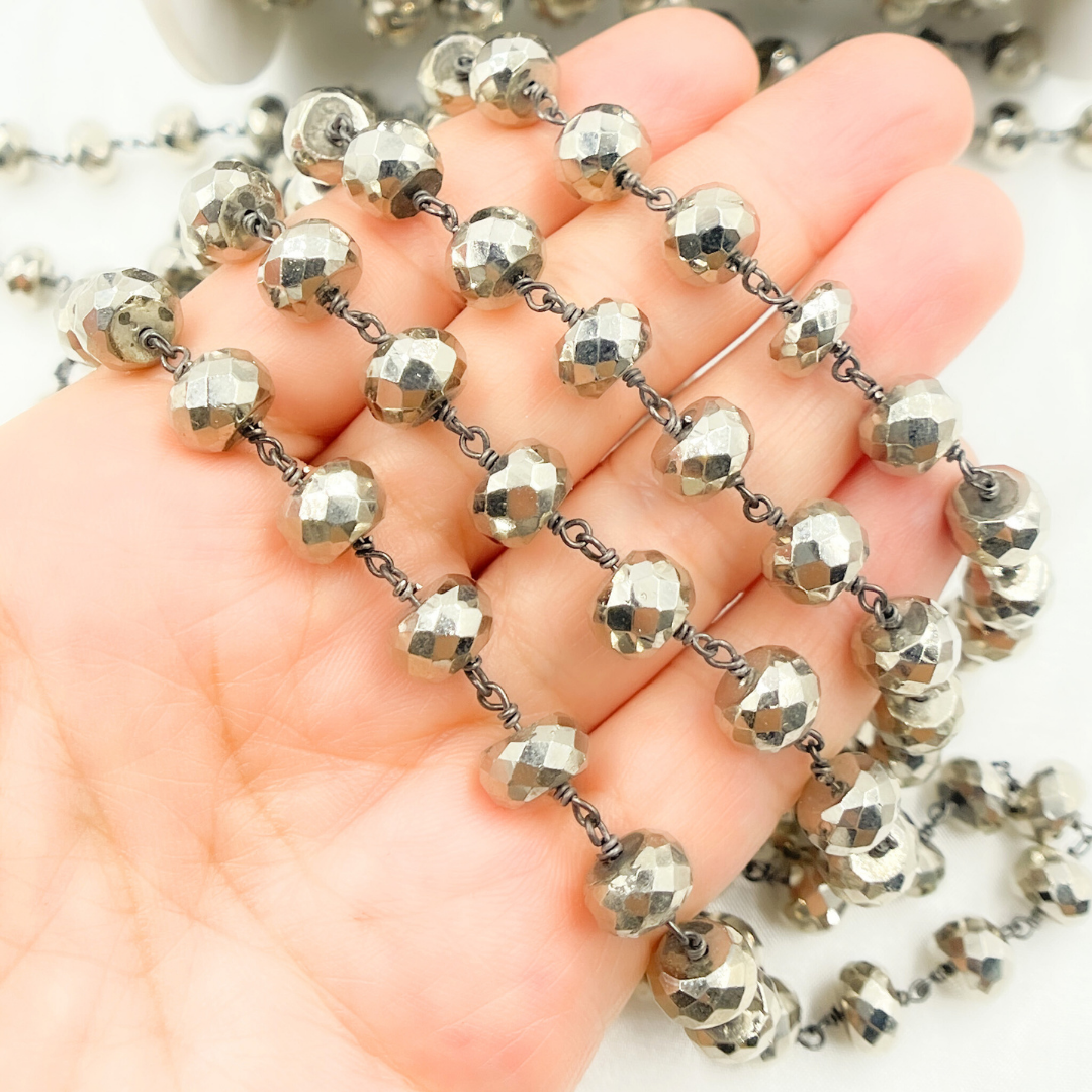 Steel Pyrite Faceted Rondel Oxidized Wire Chain. PYR39
