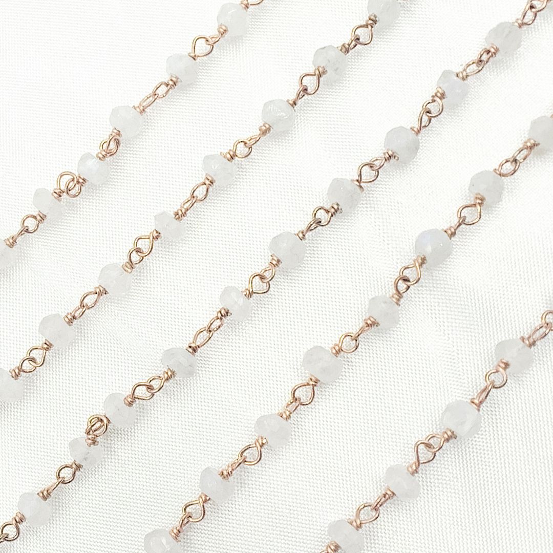 White Moonstone Rose Gold Plated Wire Chain. WMS27