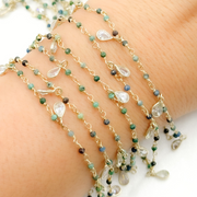 Chrysocolla & CZ Dangle Gold Plated Wire Chain