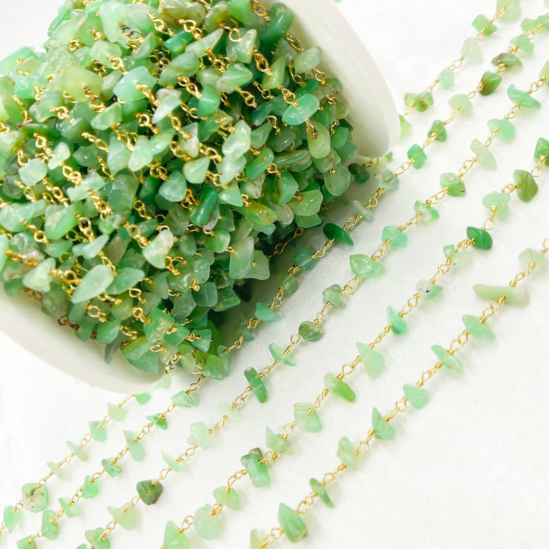 Chrysoprase Organic Shape Gold Plated Wire Chain.