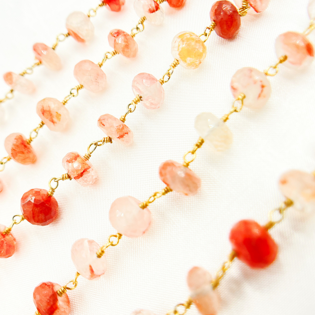 Strawberry Quartz Gold Plated Wire Chain. STQ7