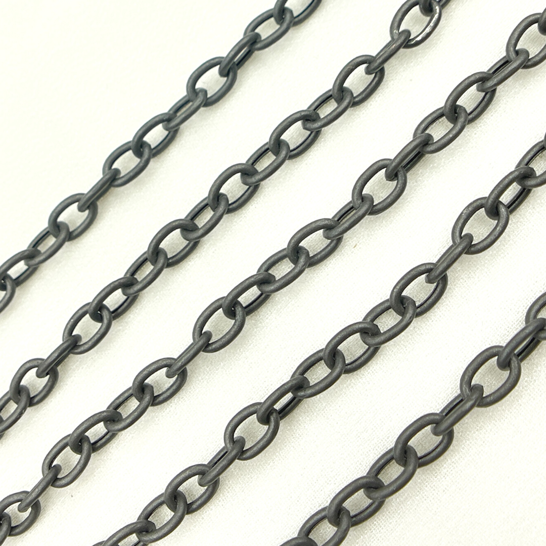 Black Rhodium 925 Sterling Silver Smooth Cable Link Chain. V79BR