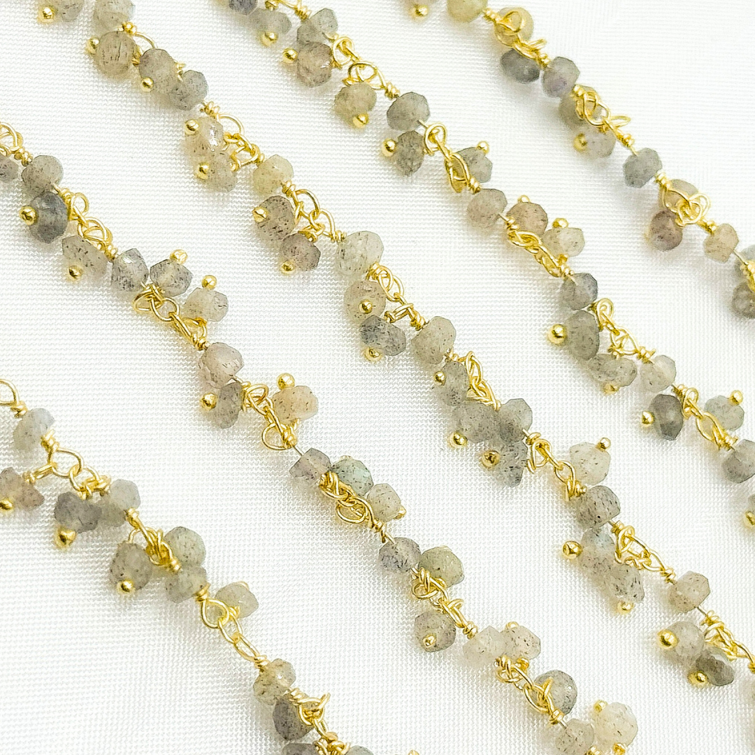 Labradorite Cluster Dangle Gold Plated Wire Chain