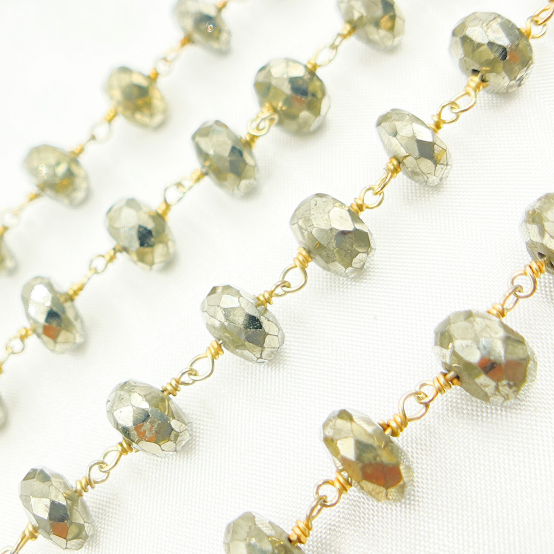 Pyrite Rondel Faceted Gold Plated Wire Chain